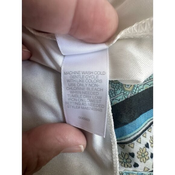 NWT BISOU BISOU Michele Bohbot Teal Scarf Tile Print Black Trim Maxi Dress 14 - Picture 11 of 15